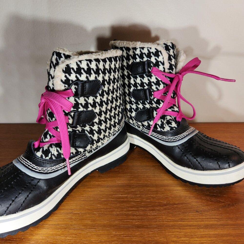 SOREL Leather Warm Lining Waterproof Winter Snow Boots Women (6) Black/White - Picture 5 of 16